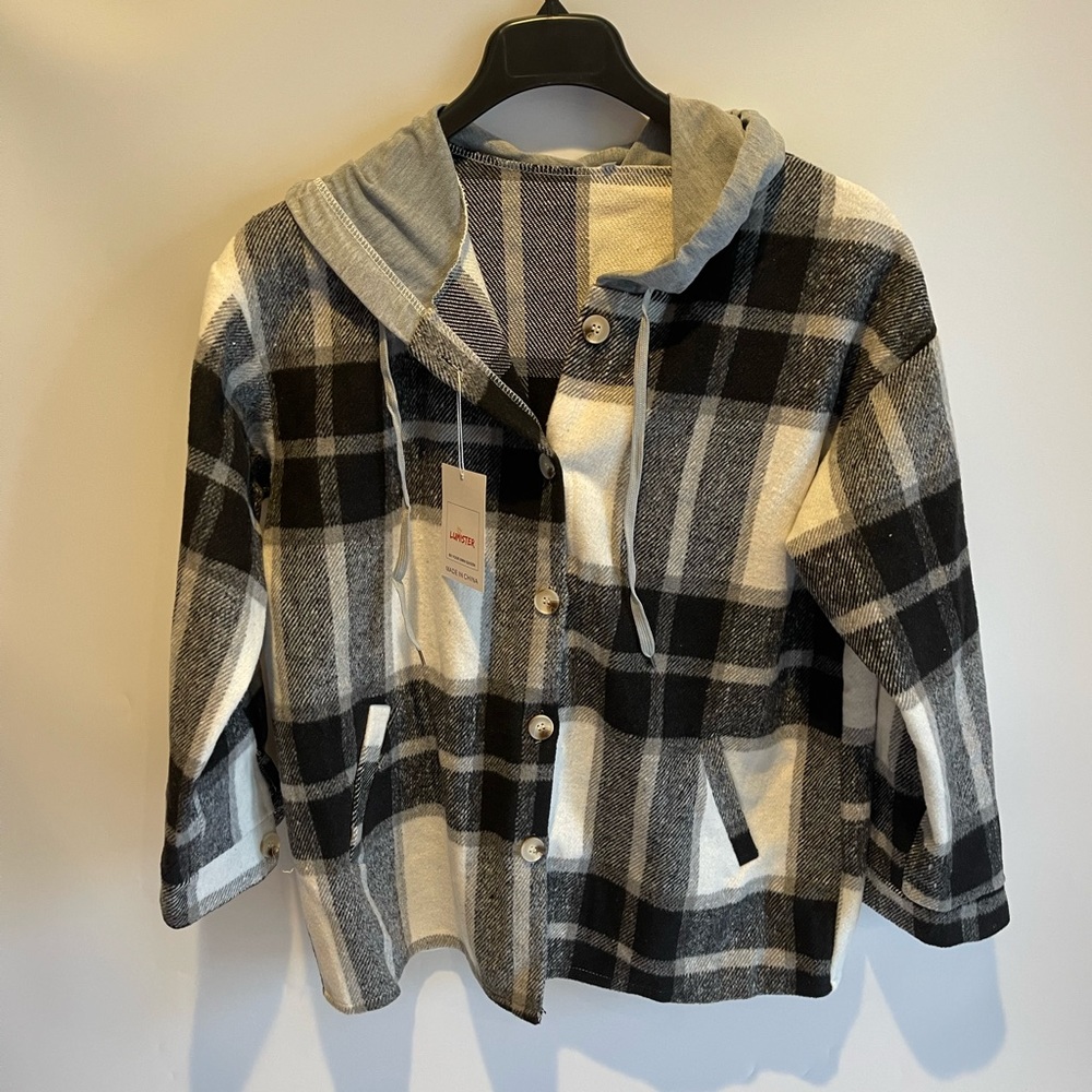 Lumister Women's Oversized Flannel Plaid Button Down Shirts Long Sleeve Hoodie